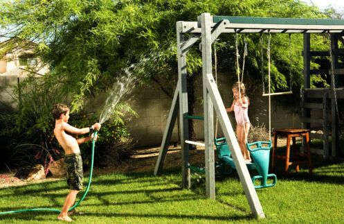 Children playing in a backyard in Sacramento